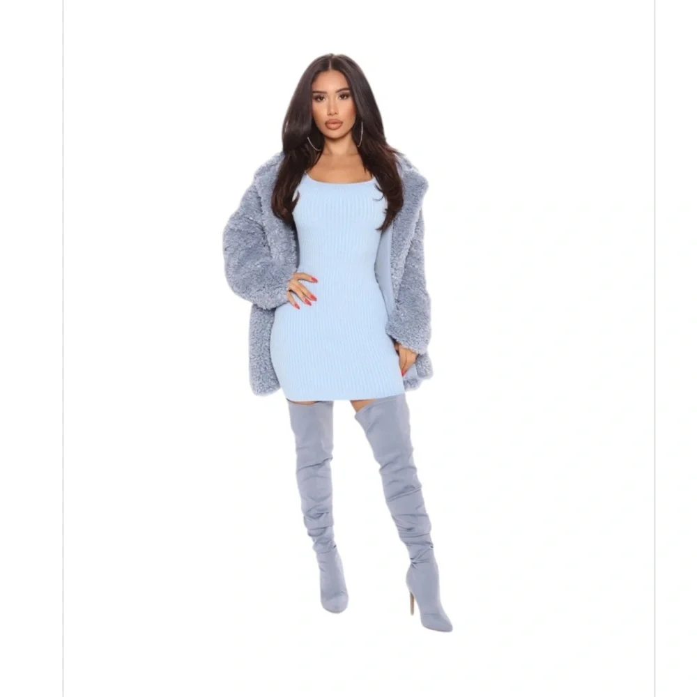 FASHION NOVA Keyana Thigh High Boot Light Blue size various